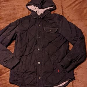 Quicksilver black quilted button down jacket with detachable hood